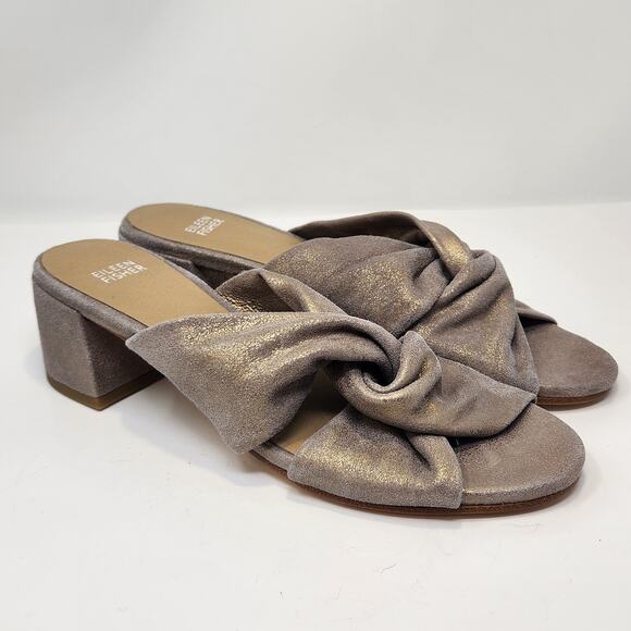 Eileen Fisher Women Vow Metallic Gold Suede Slip On Sandal Size 10 Block Heel - Picture 1 of 8